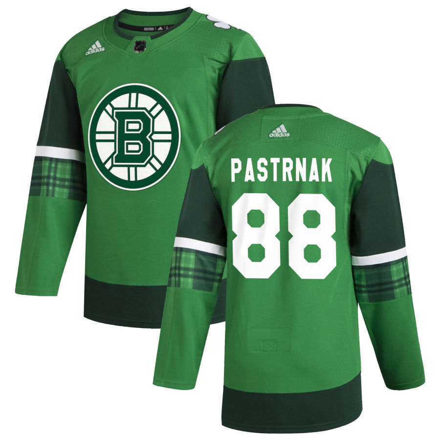 Boston Bruins #88 David Pastrnak Men's Adidas 2020 St. Patrick's Day Stitched NHL Jersey Green.jpg